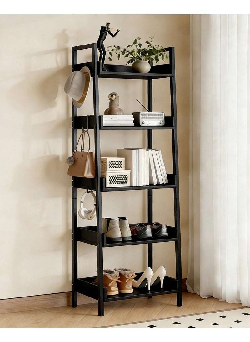 YY-ريشير رف تخزين رف كتب صناعي مكون من 5 طبقات، رف عرض من الخشب والمعدن 160 سم لغرفة المعيشة والمكتب المنزلي - Image 1